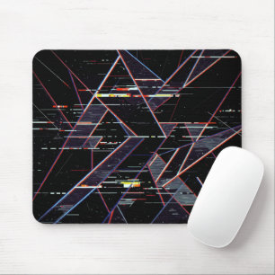 Neon Glitchcore Geometriska Former på Svart Musmatta