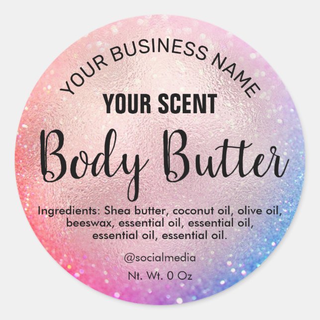 Neon Glitter Rose Gold Body Butter Etiketter (Framsida)