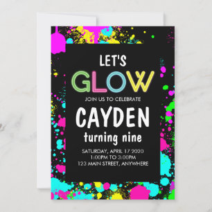 Neon Glöd Färg Stänk Födelsedag Inbjudningar