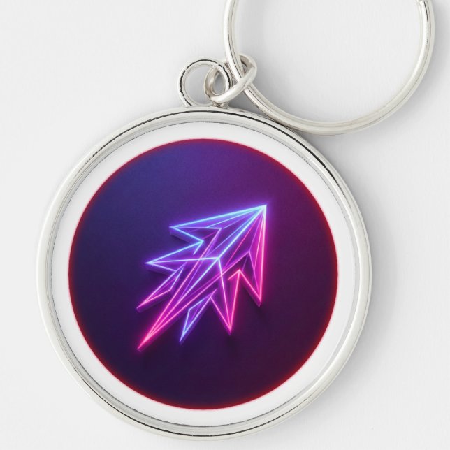 Neon Glöd Futuristisk Raket Ikon Rund Silverfärgad Nyckelring (Framsidan)