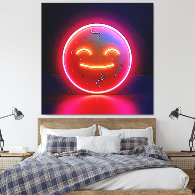 Neon Glöd Glad Ansikte Konst Canvastryck (Insitu (sovrum))