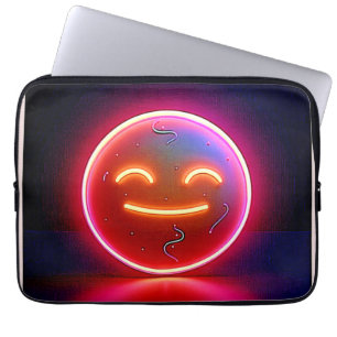 Neon Glöd Glad Ansiktskonst Laptop Fodral