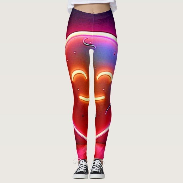 Neon Glöd Glad Ansiktskonst Leggings (Framsida)