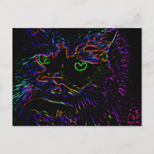 Neon Glöd Katt Vykort