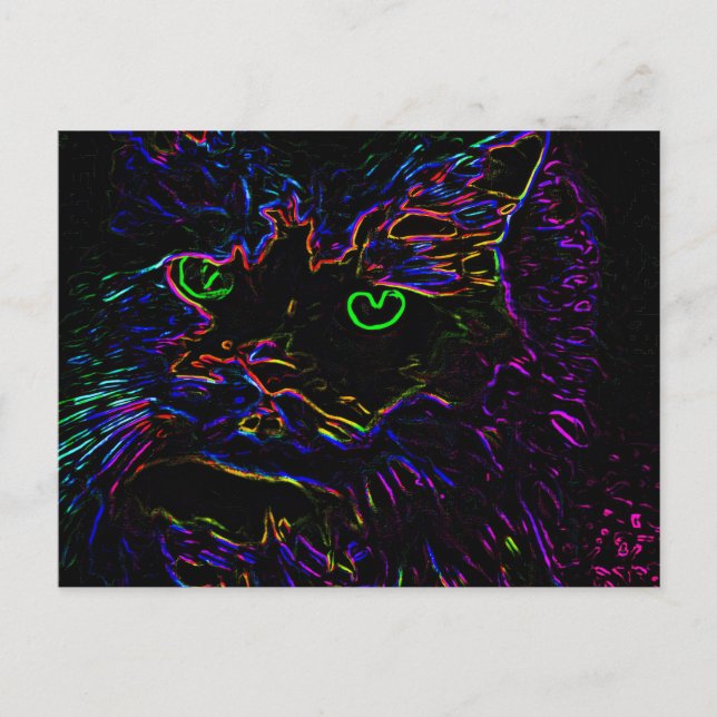Neon Glöd Katt Vykort (Framsida)