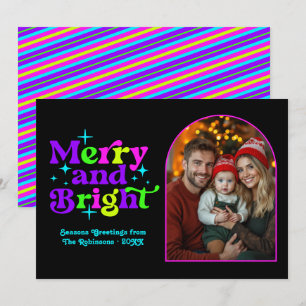 Neon Glöd Modern Retro Jul Familjefoto Julkort