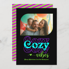 Neon Glöd Mysiga Vibrationer Endast Jul Foto Julkort