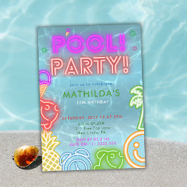 Neon Glöd Pool Party Födelsedagsfest För Alla Åldr Inbjudningar