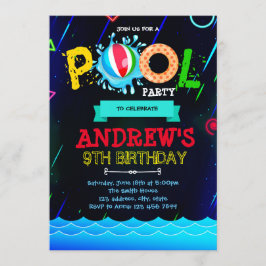 Neon glöd poolparty inbjudan