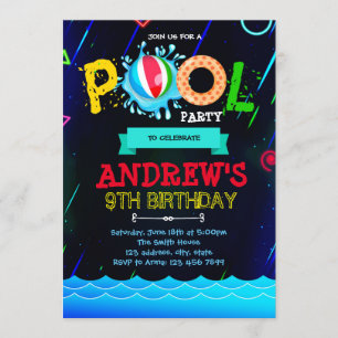 Neon glöd poolparty inbjudan