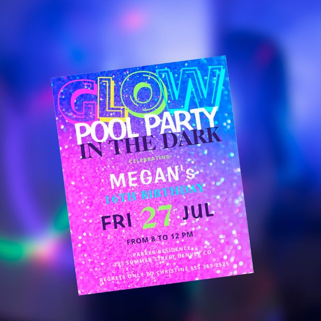 Neon glöd tonåringar budget födelsedagsfest inbjud (Skapare uppladdad)