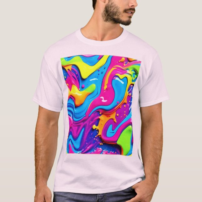 Neon Glöd Vätskestänk Konstverk T Shirt (Framsida)