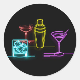 Neon Glödljus Färgglada Drinkar 21-årsdag Runt Klistermärke