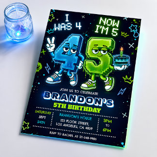 Neon Glow 5-års födelsedagsinbjudan Pojke Inbjudningar