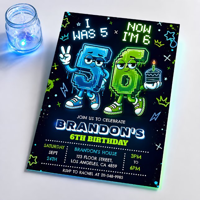 Neon Glow 6-års födelsedagsinbjudan Pojke Inbjudningar (Skapare uppladdad)