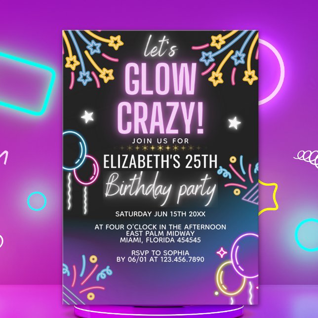 Neon Glow - Birthday Party Invitation Inbjudningar (Skapare uppladdad)