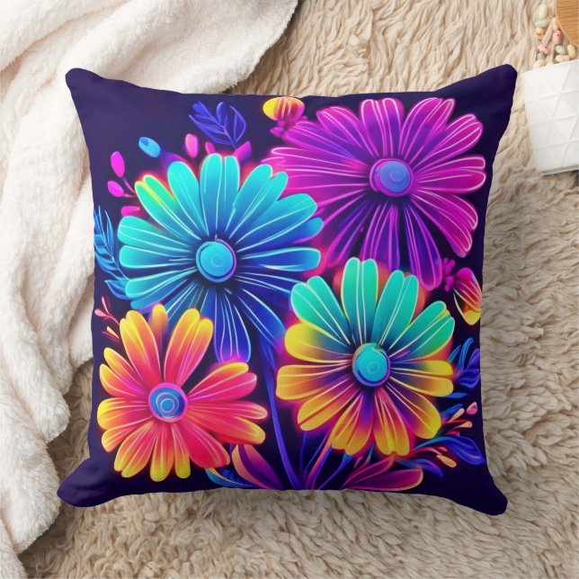 Neon Glow Blommigt Fantasy Art Kudde (Filt)