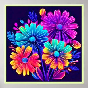 Neon Glow Blommigt Fantasy Art Poster