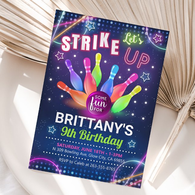 Neon Glow Bowling Birthday-inbjudan Inbjudningar (Neon Glow Bowling Birthday Invitation)