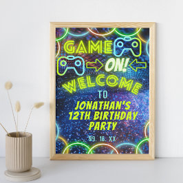 Neon Glow Boys-spel på spel Party Välkomstskylt Poster