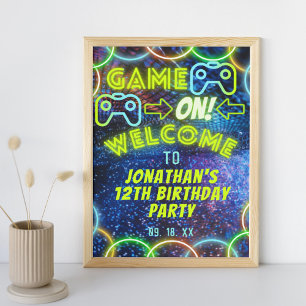 Neon Glow Boys-spel på spel Party Välkomstskylt Poster