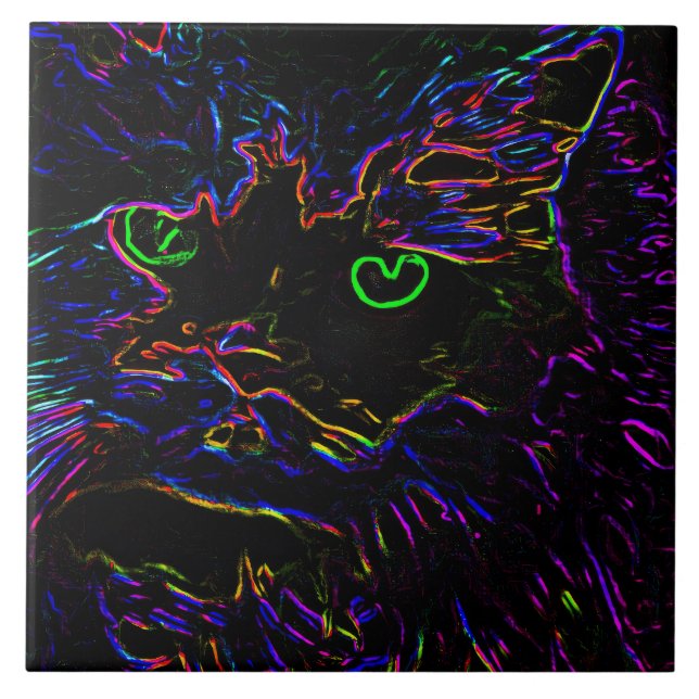 Neon Glow Cat Kakelplatta (Framsidan)