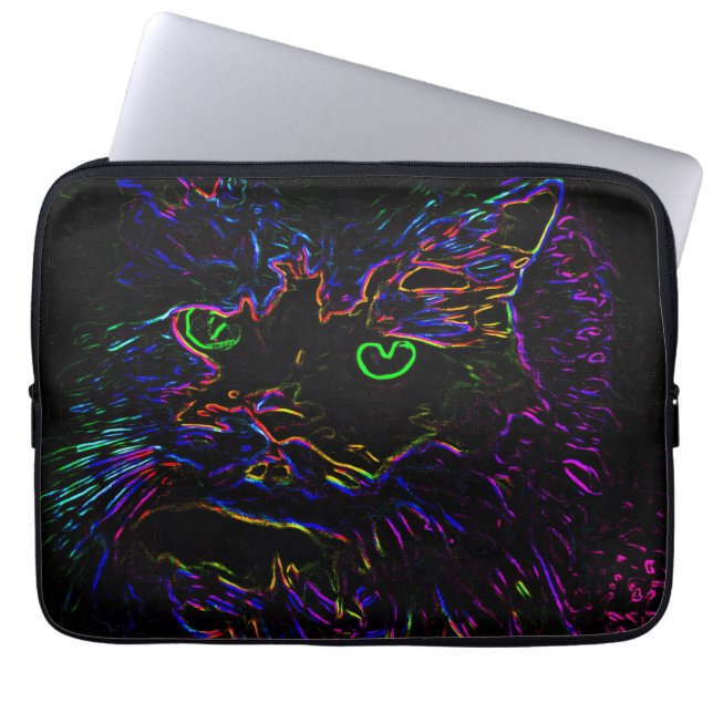 Neon Glow Cat Laptop Fodral (Framsidan)