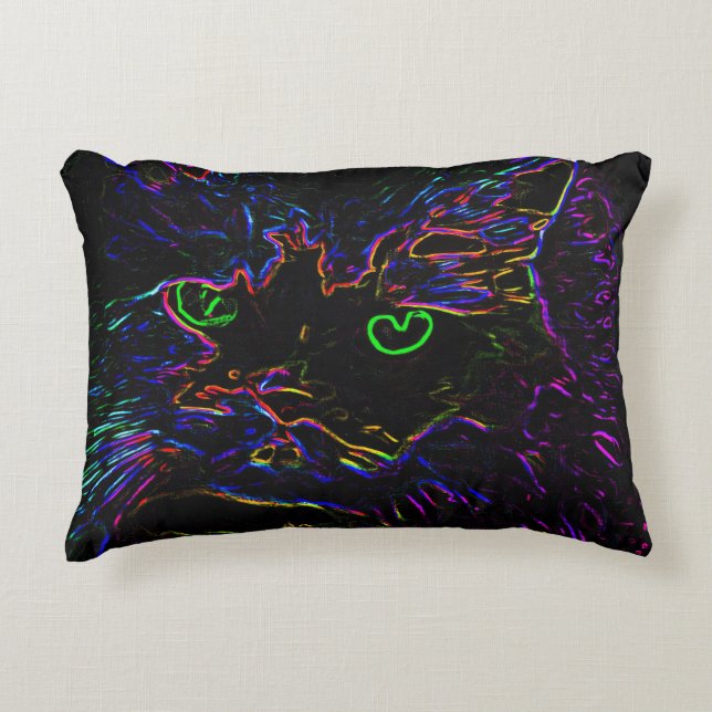 Neon Glow Cat Prydnadskudde (Framsidan)