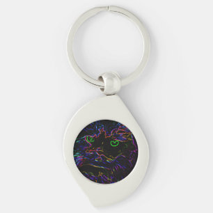 Neon Glow Cat Swirl Silverfärgad Nyckelring