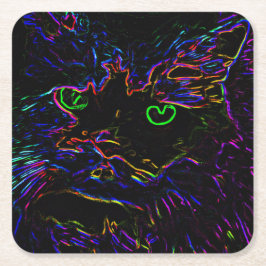 Neon Glow Cat Underlägg Papper Kvadrat