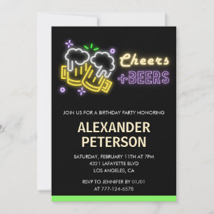 Neon Glow Cheers Öl Man 97-årsdag Inbjudningar