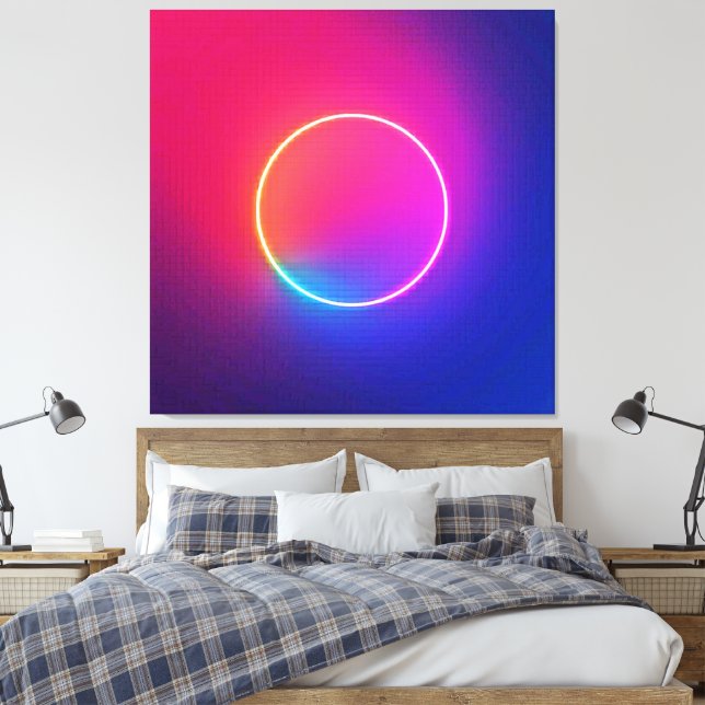 Neon Glow Circle Abstract Art Canvastryck (Insitu (sovrum))
