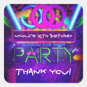 Neon Glow Club PARTY Födelsedagsfavoritdekaler Fyrkantigt Klistermärke