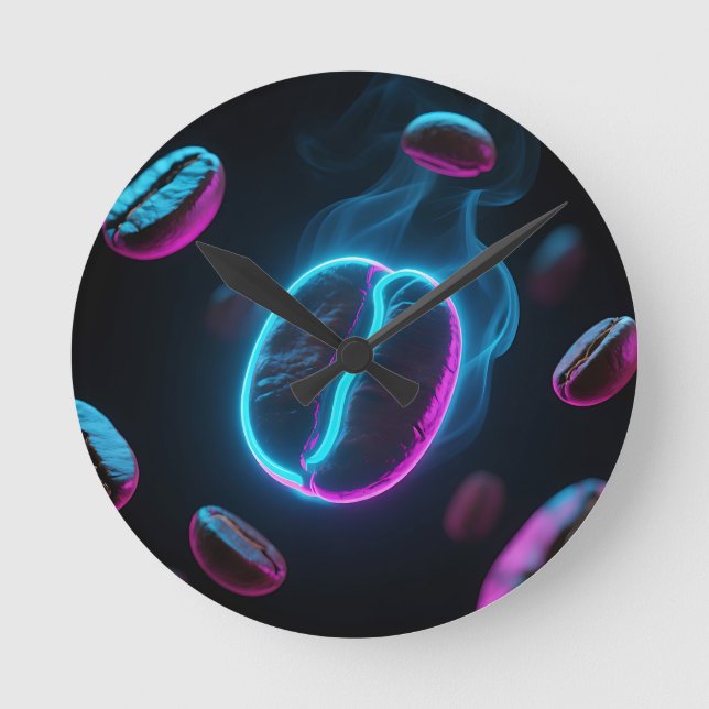 Neon Glow Coffee Bean Energi Rund Klocka (Framsida)