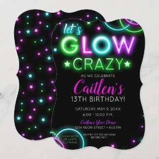 Neon Glow Crazy Girl Party Birthday-inbjudan Inbjudningar