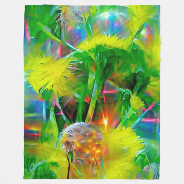 Neon Glow Dandelions i Dream Garden Fleecefilt (Framsidan)