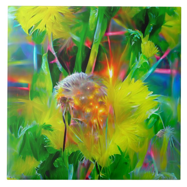 Neon Glow Dandelions i Dream Garden Kakelplatta (Framsidan)