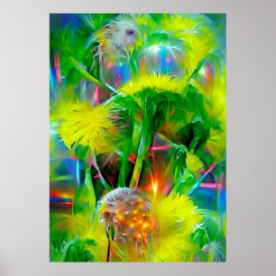 Neon Glow Dandelions i Dream Garden Poster