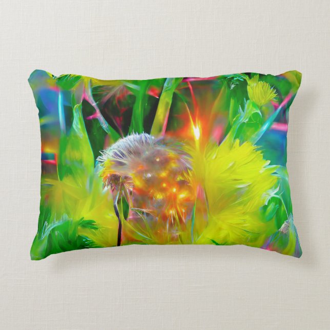 Neon Glow Dandelions i Dream Garden Prydnadskudde (Framsidan)