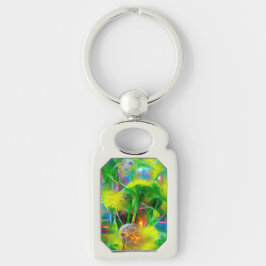 Neon Glow Dandelions i Dream Garden Rektangulärt Silverfärgad Nyckelring