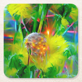 Neon Glow Dandelions i Dream Garden Underlägg Papper Kvadrat