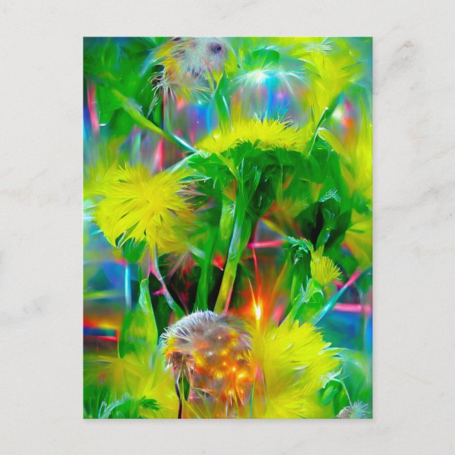 Neon Glow Dandelions i Dream Garden Vykort (Framsida)