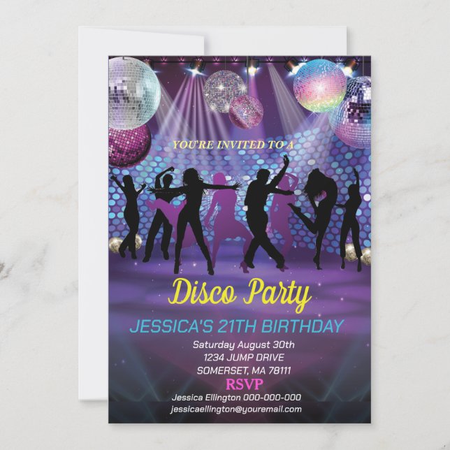 Neon Glow Disco Dance-Födelsedagsfest Inbjudningar (Framsida)