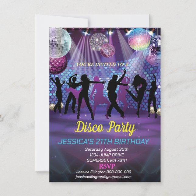 Neon Glow Disco Dance-Födelsedagsfest Inbjudningar (Framsida)