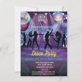 Neon Glow Disco Dance-Födelsedagsfest Inbjudningar