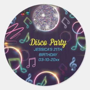 Neon Glow Disco Dance-Födelsedagsfest Runt Klistermärke