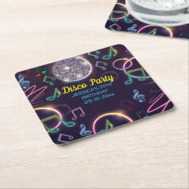 Neon Glow Disco Dance-Födelsedagsfest Underlägg Papper Kvadrat