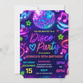 Neon Glow Disco Dance Party Birthday Inbjudningar