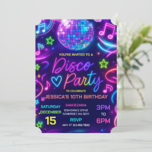 Neon Glow Disco Dance Party Birthday Inbjudningar