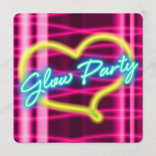 Neon GLOW FEST Heart Födelsedagsfest Inbjudan